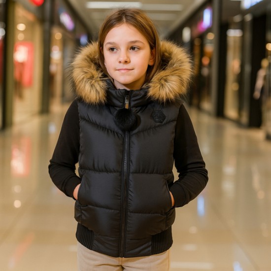 Детски елек с качулка City Angels, за момиче, Черен, 6909